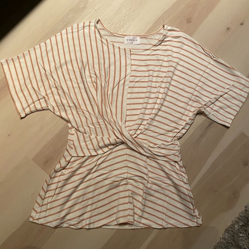 Emilia White & Mauve Striped Shirt w/ Criss Cross